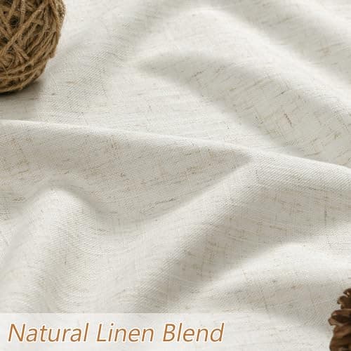 Guken Cream Linen Blackout Curtains 84 Inch Length 2 Panels Set for Living Room Bedroom Back Tab Thermal Insulated 100% Black Out Linen Drapes Room Darkening Window Curtains Ivory Natural