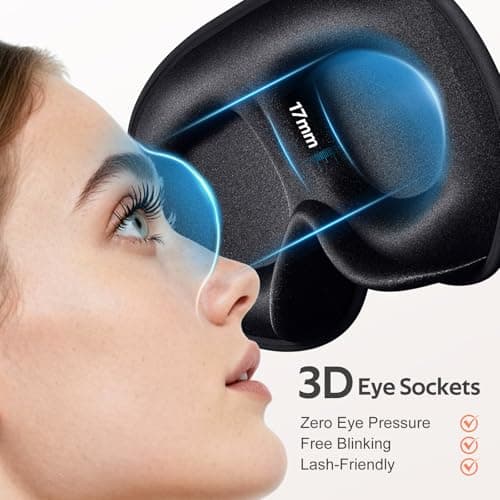 Vynix Sleep Mask for Men Women - 100% Blackout Eye Masks for Sleep - 3D Soft Sleeping Mask for Side Sleepers - Zero Pressure Lash Extensions Eye Cover Shade for Airplane Travel Essentials, Black
