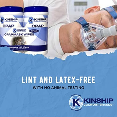 Kinship Comfort Brands CPAP Mask Cleaning Wipes, Unscented and Lint Free Cleanser to Clean Filters, Tubes and BIPAP Machines, 150 Count Total, 2 Canisters