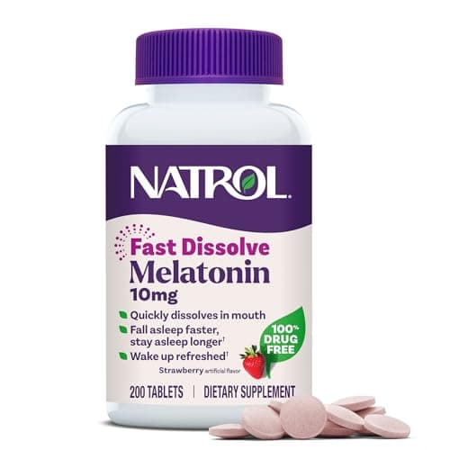 Natrol Melatonin 10mg Fast Dissolve Tablets - Strawberry Flavor, 200 Count, Sleep Support, Fast Dissolve Melatonin for Adults, 200-Day Supply