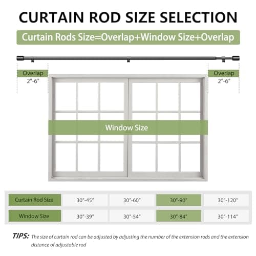 5/8” Diameter Curtain Rods 30-90 Inch, for 30-84 Inch Windows, Adjustable Splicing Black Curtain Rods for Windows with Brackets, Window Rod Long Small Curtains Rod