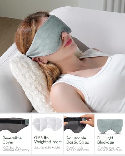 Sivio Weighted Eye Mask for Sleeping, Cooling & Cozy Reversible Blackout Sleep Mask for Women & Men, Microwave Freezable Heavy Blindfold for Migraine, Travel, Meditation, Mothers Day Gift 0.55lb, Grey