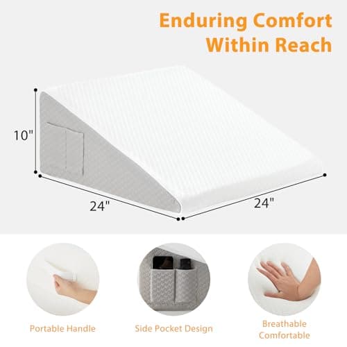 Ruqmuis Wedge Pillow for Acid Reflux, Bed Wedge Pillow for Headboard 10", Pillow Wedge for Back Pain Relief, Post Surgery, Elevated Pillows for Sleeping, Snoring, Triangle Pillow with Cover, White