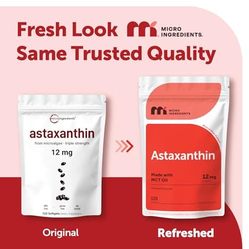 Micro Ingredients Astaxanthin 12mg with MCT Oil, 120 Softgels, 4 Month Supply | Premium Astaxanthin Antioxidant Supplements* | Fresh Microalgae Source | Triple Strength, Non-GMO, Gluten Free, No Soy