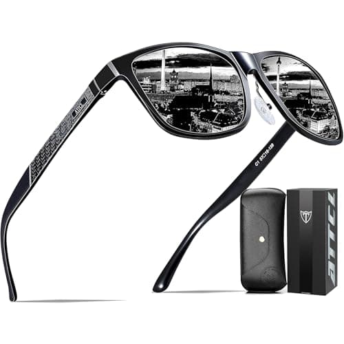 ATTCL Polarized Sunglasses Men for Driving: UV400 Protection Lightweight AL-MG Metal Rectangular Sun glasses Fishing Golf Hiking Travel 8587 black-gray