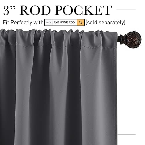 RYB HOME Short Grey Blackout Curtains for Small Bedroom Window, Insulating UV Blocking Drapes for Kitchen Cafe Basement Garage, Privacy Tiers for Bathroom Window, Width 42 by Length 36, Set of 2