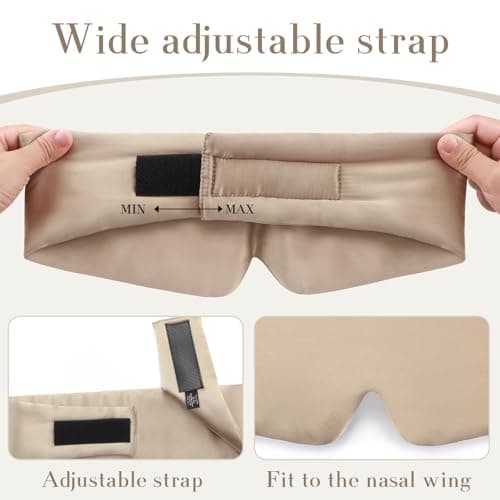 SECZIPE 100% Mulberry Silk Sleep Mask Eye Mask for Women Man with Adjustable Band, for Side Sleeper Blackout Sleep Mask for Travel Rest and Office Large Size (Taupe)