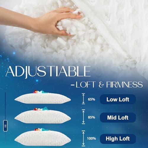 btasleeep Side Sleeper Pillows for Neck & Shoulder Comfort - Ergonomic Curved Crescent Design, Adjustable Shredded Memory Foam, Cooling & Soft Cover, Extra Fill Included, Queen Size