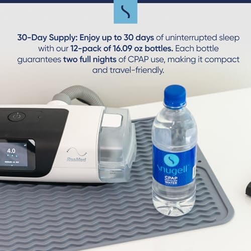 Snugell Distilled Water for CPAP Machines - Travel Size Bottles, Clean Multi-Use Hydration - Made in USA - Up to 30 Days Supply - 16.9 Fl Oz (Pack of 12)