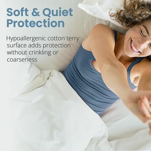 SafeRest Waterproof Queen Size Mattress Protector - Fitted with Stretchable Pockets - Machine Washable Cotton Blend Mattress Cover for Bed