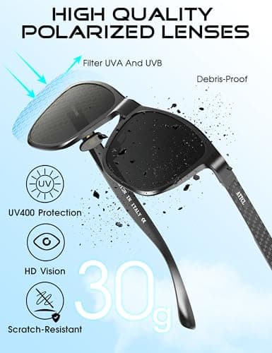 ATTCL Polarized Sunglasses Men for Driving: UV400 Protection Lightweight AL-MG Metal Rectangular Sun glasses Fishing Golf Hiking Travel 8587 black-gray