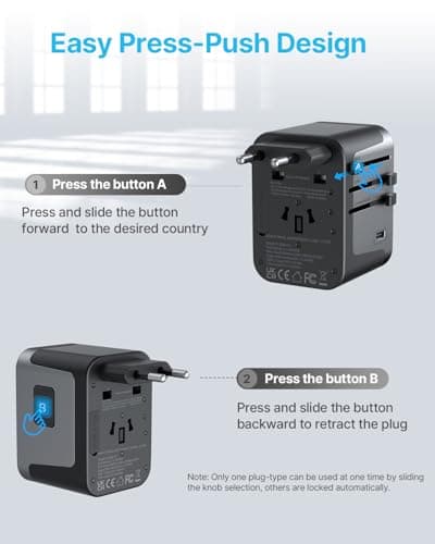 Universal Travel Adapter, VINTAR International Power Adapter with 6A 3 USB C and 2 USB Ports, All in One Travel Essentials Plug Adapter, Worldwide Outlet Converter for Europe UK USA AUS(Type C/G/A/I)