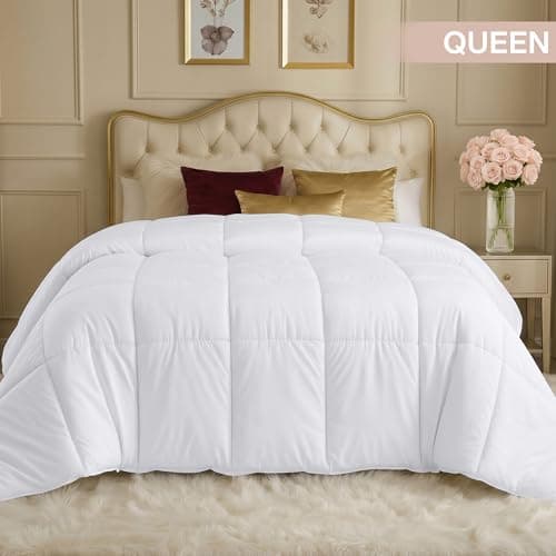 Utopia Bedding Comforter Queen Size 88 x 88 Inches White, All Season Duvet Insert, Down Alternative Box Stitched Bed Comforter with Corner Tabs, Machine Washable