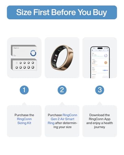 RingConn Gen 2 Air, Ultra-Thin AI Smart Ring, 10-Day Battery Life, Fitness/Sleep/Stress/HR Tracker for Women&Men, No App Fee for Standard Features, iOS & Android Compatible (Size 8, Dune Gold)