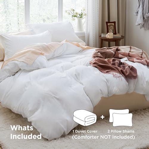 Bedsure White Duvet Cover Queen Size - 3 Pieces Prewashed Cotton-Like Polyester Extra Soft Bedding Set, Includes 1 Duvet Cover 90x90 Inches with Zipper Closure & 2 Pillow Shams, Comforter Not Included
