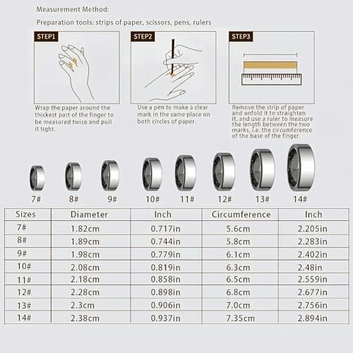 KIRAMA Smart Health Ring for Women Men Fitness Tracker with Heart Rate, Support Sleep Monitoring and Exercise Recording, IP68 Waterproof for iOS and Android, No APP Fee，Ultra-Thin Design (Silver, 8)