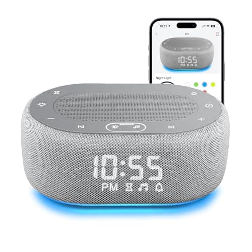 1Mii White Noise Sound Machine with Alarm Clock, Sound Machine for Sleep for Adults Baby, Smart App Controlled，30 Soothing Sounds, Sleeping Timer, Dimmable 7-Color Night Light, 30 Volume Levels