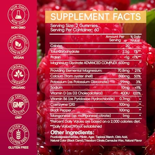 Magnesium Glycinate Gummies 600mg, Sugar Free Magnesium Gummies for Adults, Chewable Potassium Supplements for Body Support, Zzz and Relaxation, 120 Count