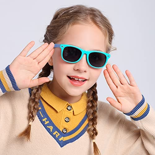 FANNYGO 3 Pack kids sunglasses for Boys Girls Kids Polarized Sunglasses boy Girl Age 3-11 (Black+blue+light blue)