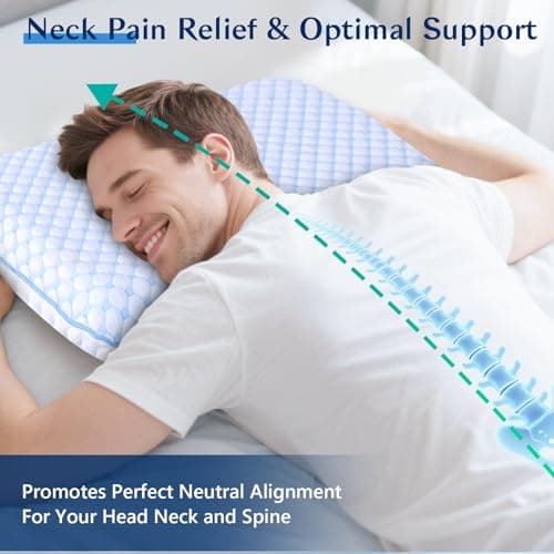 Iwacool Thin Pillow for Sleeping, Cooling Gel Flat Pillow for Stomach and Back Sleepers, Ultra Slim Stomach Sleeping Pillows for Shoulder Neck Pain Relief, Low Profile Memory Foam Pillows 2.25-inches