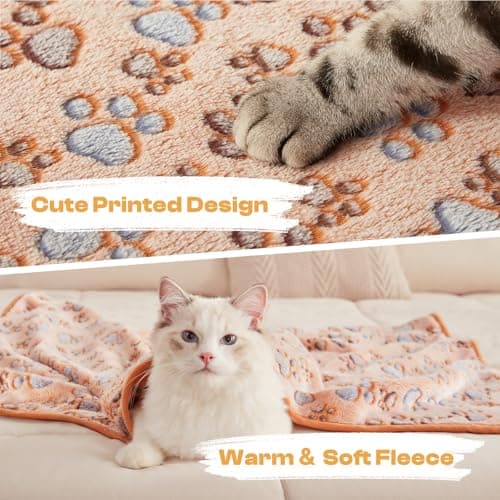 Luciphia 1 Pack 3 Blankets Super Soft Fluffy Premium Fleece Pet Blanket Flannel Throw for Dog Puppy Cat Paw Brown/Pink/White Small(23x16 inch)