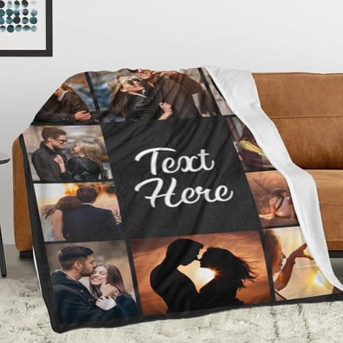 Printwoo Custom Blanket with Picture Text Customized Throw Personalized, Customizable, Photo Blankets Customize Gifts for Mom, Dad, Couple, Girlfriend, Boyfriend, Wife, Husband, D10 Photos-1
