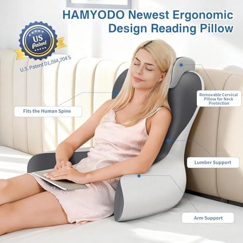 Reading Pillow for Sitting in Bed, 22”H Bed Rest Pillows with Arms, Back Pillows for Sitting Up, Ergonomic Lumbar Support Cushion for Reclining, Gaming, Work, Resting, Watching TV, (Grey&Darkgrey)