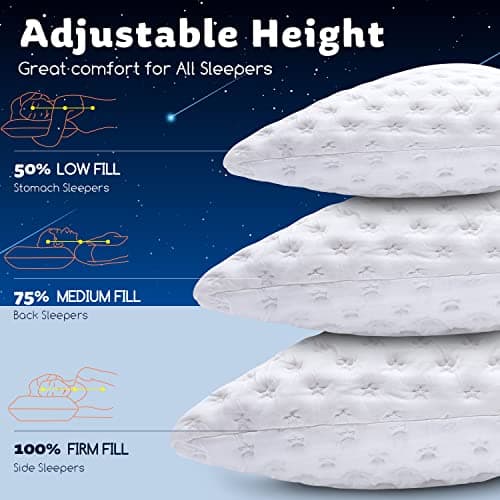 KUCEY Cooling Side Sleeper Pillow for Neck and Shoulder Pain, Luxury Shredded Memory Foam Curved Bed Pillows for Sleeping Set of 1- Adjustable Queen Size- Washable Cover Crescent White