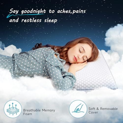 CushyOasis Memory Foam Pillows for Side, Back and Stomach Sleepers, Bed Pillow with Washable Cover and Breathable Mesh, Bed Pillow for Sleeping Standard Size (Grey)