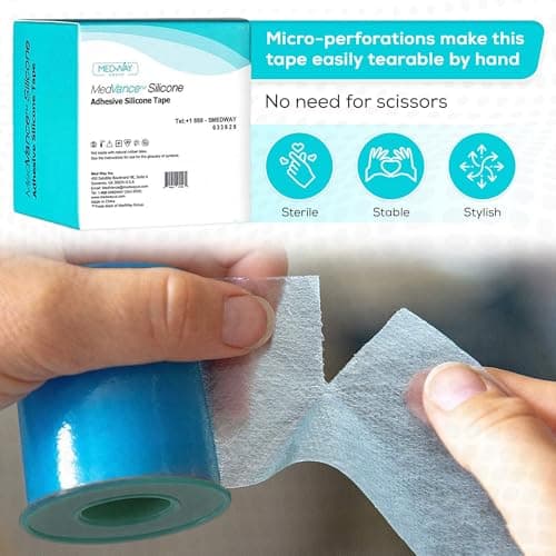MedVance Silicone Tape Medical, Perforated Surgical Tape Sensitive Skin, Waterproof Tape for Skin, Medical Tape for Wound Care, Eyelash Tape, Gentle Skin Tape, 1" Width (1 Pack, 180 Inches)