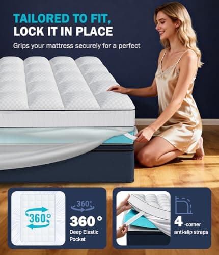 Panyu Dual Layer 4 Inch Memory Foam Mattress Topper King Size, 2" Cooling Gel Memory Foam & 2" Pillow Top Mattress Pad Cover for Back Pain Relief, Deep Elastic Pocket, Medium Support, White