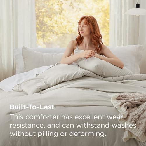 Bedsure King Comforter Set, Beige Soft Prewashed Bedding for All Seasons, 3 Pieces GentleSoft™ Bed Set, 1 Lightweight Comforter (104"x90") and 2 Pillowcases (20"x36")