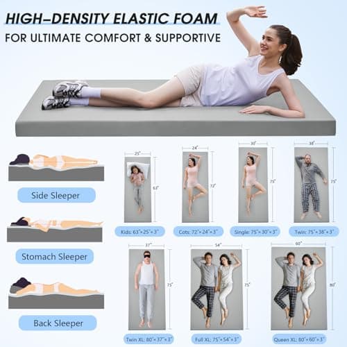 CYMULA Memory Foam Camping Mattress Pad,3 in Sleeping Pad for Camping,Non-Slip Bottom Floor Bed Floor Mattress for Adults,Portable Roll up Mattress Sleeping Mat for Car Travel,Guest Bed (Cot 72 * 24)