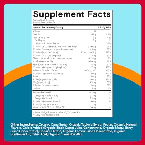 SmartyPants Multivitamin for Men, Organic Gummies: Probiotics, CoQ10, Methylfolate, Omega 3 (ALA), Vitamin D3, C, Vitamin B12, B6, A, K & Zinc for Immune Support, Biotin, 120 Gummies (30 Day Supply)