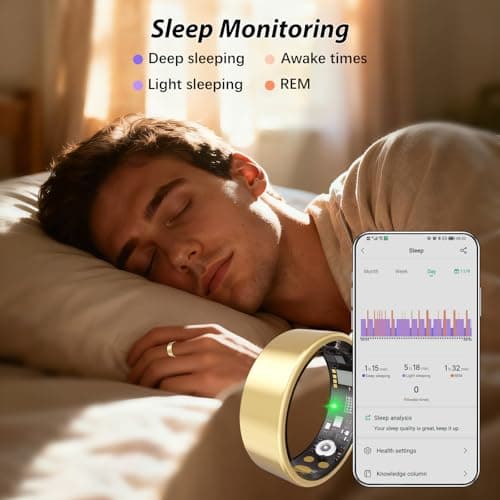 Nyweey Smart Health Rings for Women & Men Fitness Ring with Heart Rate, Blood Oxygen, Step Tracker Ring, Sleep Tracker, IP68 Waterproof Smart Ring for iOS & Android,No Subscription Fee(Gold, 8#)