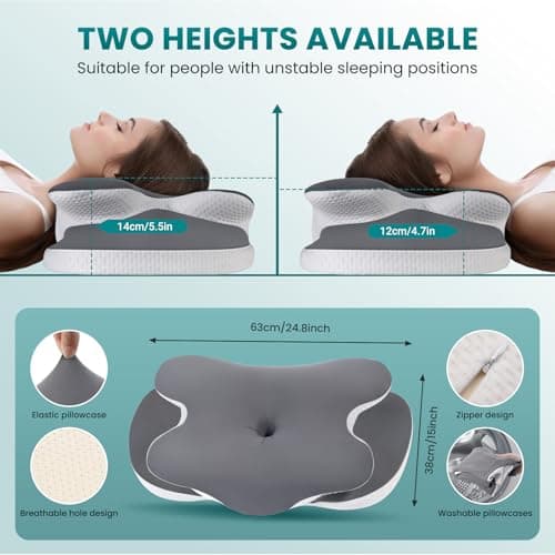 JINXIA Cervical Neck Pillow, Ergonomic Memory Foam Pillows for Neck Pain Relief with Breathable Pillowcase, Adjustable Contour Neck Support Pillow for Side Back Stomach Sleepers, Odorless