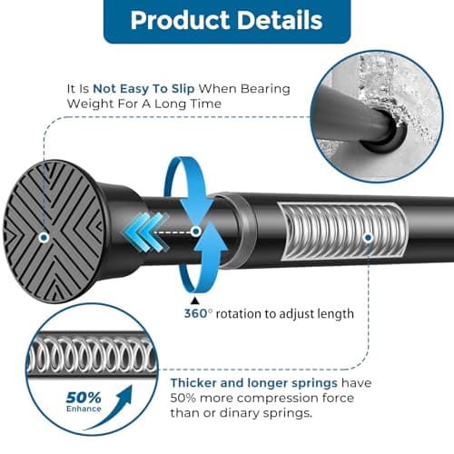 AIZESI Tension Rod 24 to 46 Inch, 1Pcs Black Tension Curtain Rod, Adjustable Spring Tension Rod No Drilling for window，kitchen，closet，doorway