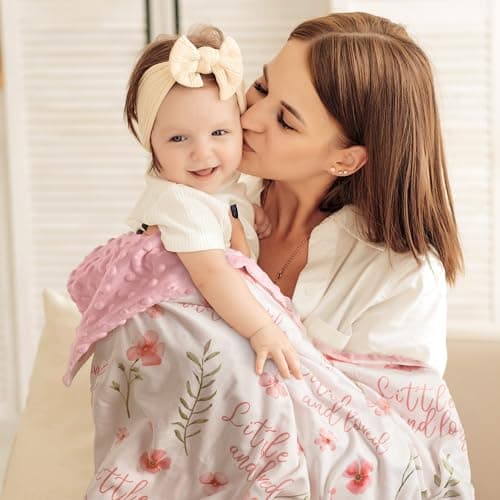 CIVARUA KIDS Floral Baby Blankets for Girls - Super Soft Nursery Minky Blanket, Newborn Baby Blanket with Double Layer Dotted Backing, Pink Lightweight Bed Throw Blanket, 30 x 40 Inch