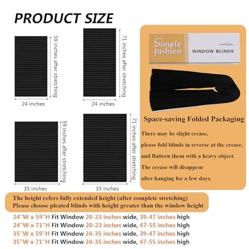 Window Blinds Cordless Blackout No Drill Cut to Size Clip On Stick On Self Adhesive Temporary Blinds Pleated Paper Blinds for Windows Doors Shades for Home Nursery Bedroom Kitchen Bathroom