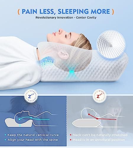 Osteo Cervical Pillow for Neck Pain Relief, Hollow Design Odorless Memory Foam Pillows with Cooling Case, Adjustable Orthopedic Bed Pillow for Sleeping, Support for Side Back Sleepers