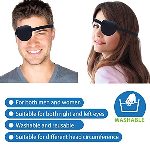 RIKEYO 2 Pcs Eye Patches for Adults and Kids,3D Adjustable Eyepatch for Right or Left Eye,One Eye Cover for Lazy Eye,Pirate Costume(Black)