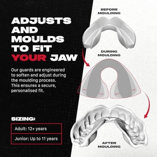 SAFEJAWZ Mouth Guard, Slim Fit Mouthguard for Adults with Case, Easy Fit Remoldable Mouthpiece for Football, Boxing, Lacrosse, MMA, Basketball & All Contact Sports (Adult 12+ Years, Clear)