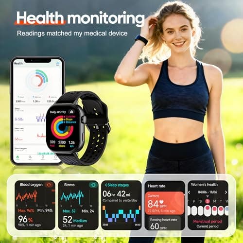 moutarlier GPS Runners Smart Watch with Heart Rate Sensor, Track, Calorie & Step Counting, Sleep & Oxygen Tracking, AMOLED Large Display, 50m Waterproof, Long Battery（Black