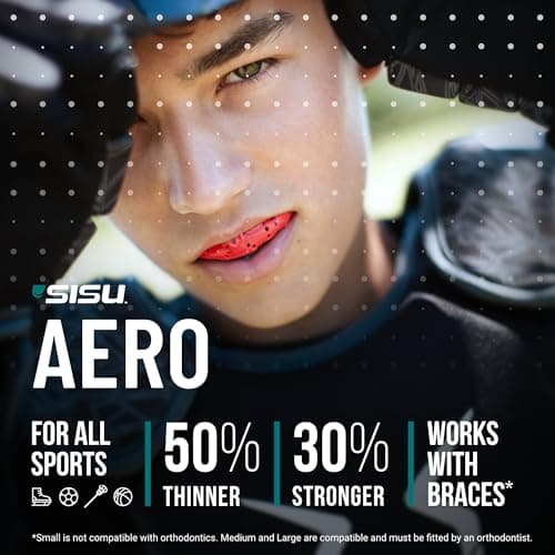 SISU Aero Medium Mouthguard, Snow White - 30% Stronger Protection for Lacrosse, Football, Hockey, Roller Derby, Team Sports - Remoldable Up to 20 Times - Ultra Slim - Works for Braces - Non Toxic