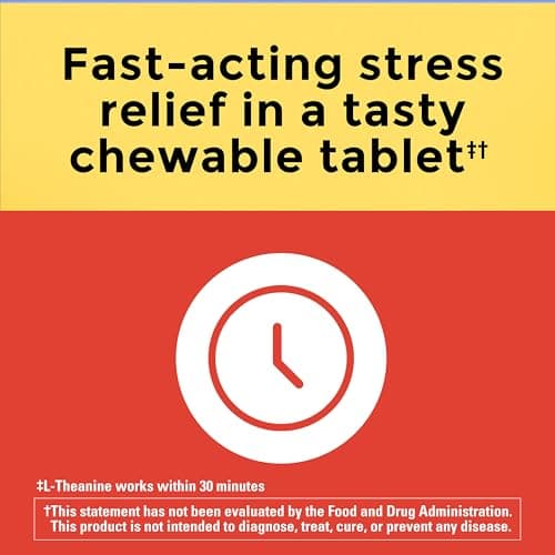 Nature Made Chewable L Theanine 200mg, L-Theanine Supplement for Stress Relief, 50 Chewable Tablets, 50 Day Supply