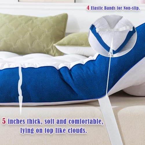 WhatsBedding 5 Inch Queen Mattress Topper for Back Pain Relief, Filled with Breathable & Soft Memory Foam Pillow Top,4 Elastic Straps