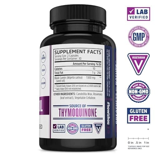 ZHOU Black Seed Oil Capsules - Black Cumin Seed Oil Cold Pressed, Nigella Sativa, Pure Unrefined Blackseed, Premium Supplement for Health, Hair & Skin w/Thymoquinone - 60 Capsules (Pack of 1)
