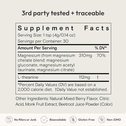 Moon Juice Magnesi-Om Magnesium Powder Supplement - Chelated Magnesium Complex + L-Theanine Blend for Rest, Relaxation & Regularity - Vegan, Non-GMO & No Sugar, Berry, 4.2 oz, 30 Servings
