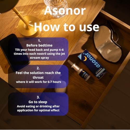 Asonor Snoring Nasal Spray - Fast Snore Stopper Drops for Better Sleep, Natural Breathing Relief - Helps Open The Throat & Air Passage While Sleeping - No Pain, Natural Anti Snoring Solution - 30ml