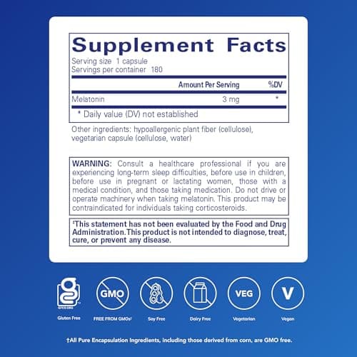 Pure Encapsulations Melatonin 3 mg - Antioxidant Supplement to Support Natural Sleeping & Relief of Occasional Sleeplessness - for Natural Sleep Support* - 180 Capsules